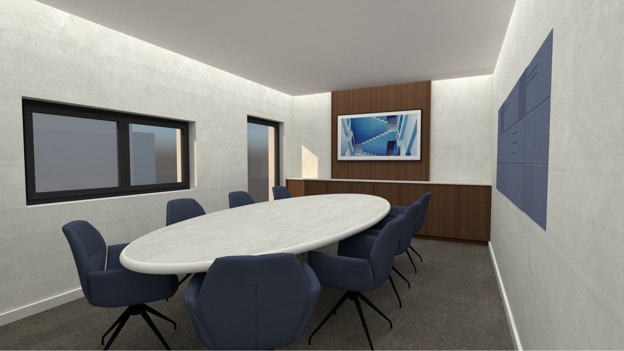 Salle de réunion de l'agence immobilière TRIOR à Nivelles
