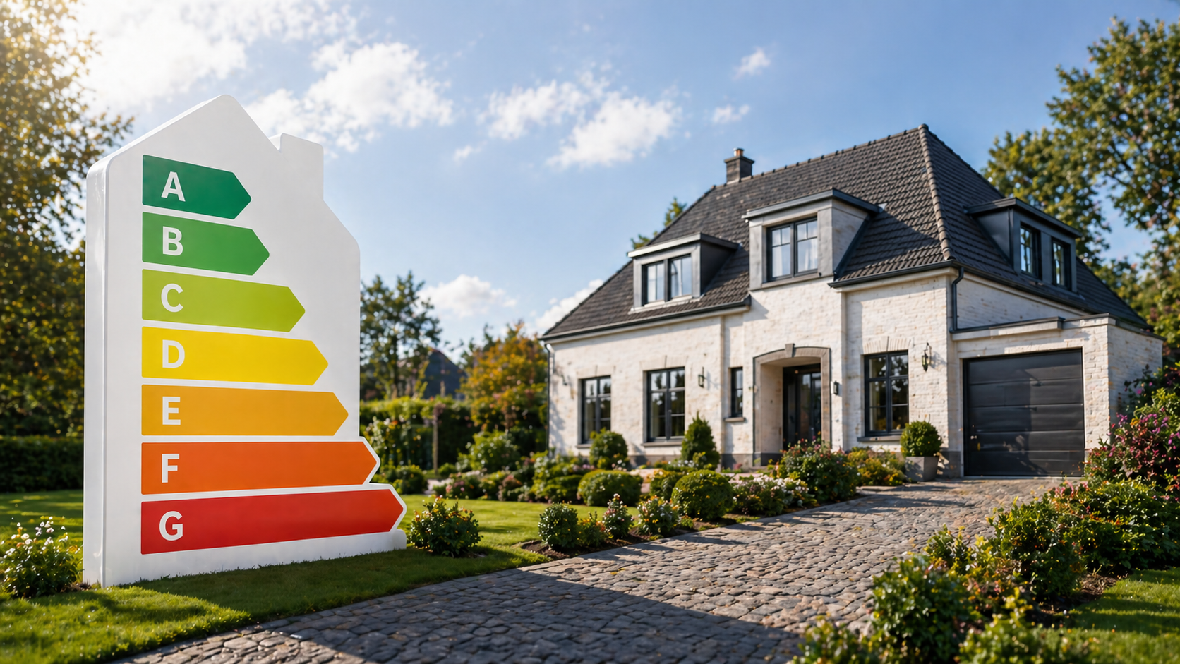 Échelle des labels PEB de A++ à G avec impact sur le prix de vente d'un bien immobilier en Wallonie en 2026